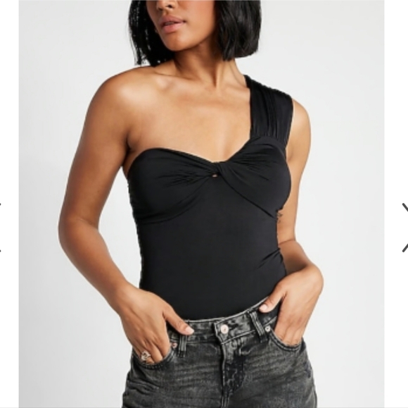 Express One-Shoulder Bodycon Black Bodysuit - Picture 1 of 5